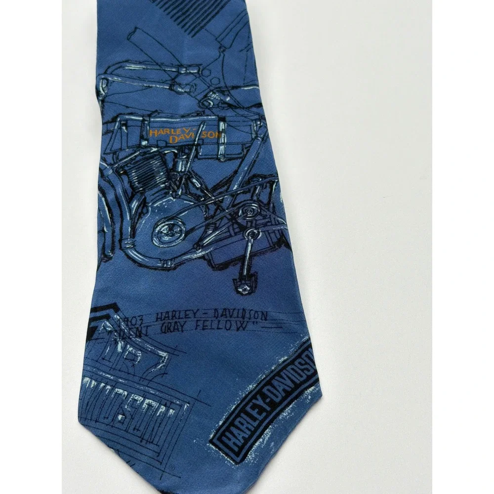 Harley-Davidson Vintage Silk Tie RM Style Ralph Marlin Blue Motorcycle Schematic